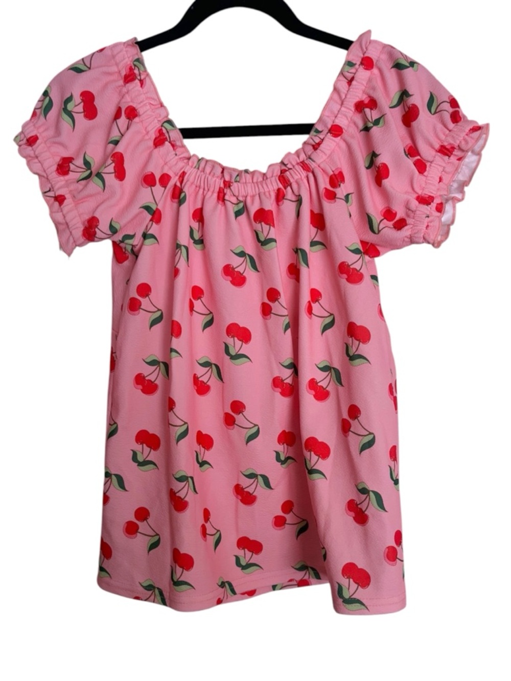 NWT Unique Vintage Cherry Print Short Puff Sleeve Top Large - Picture 6 of 10